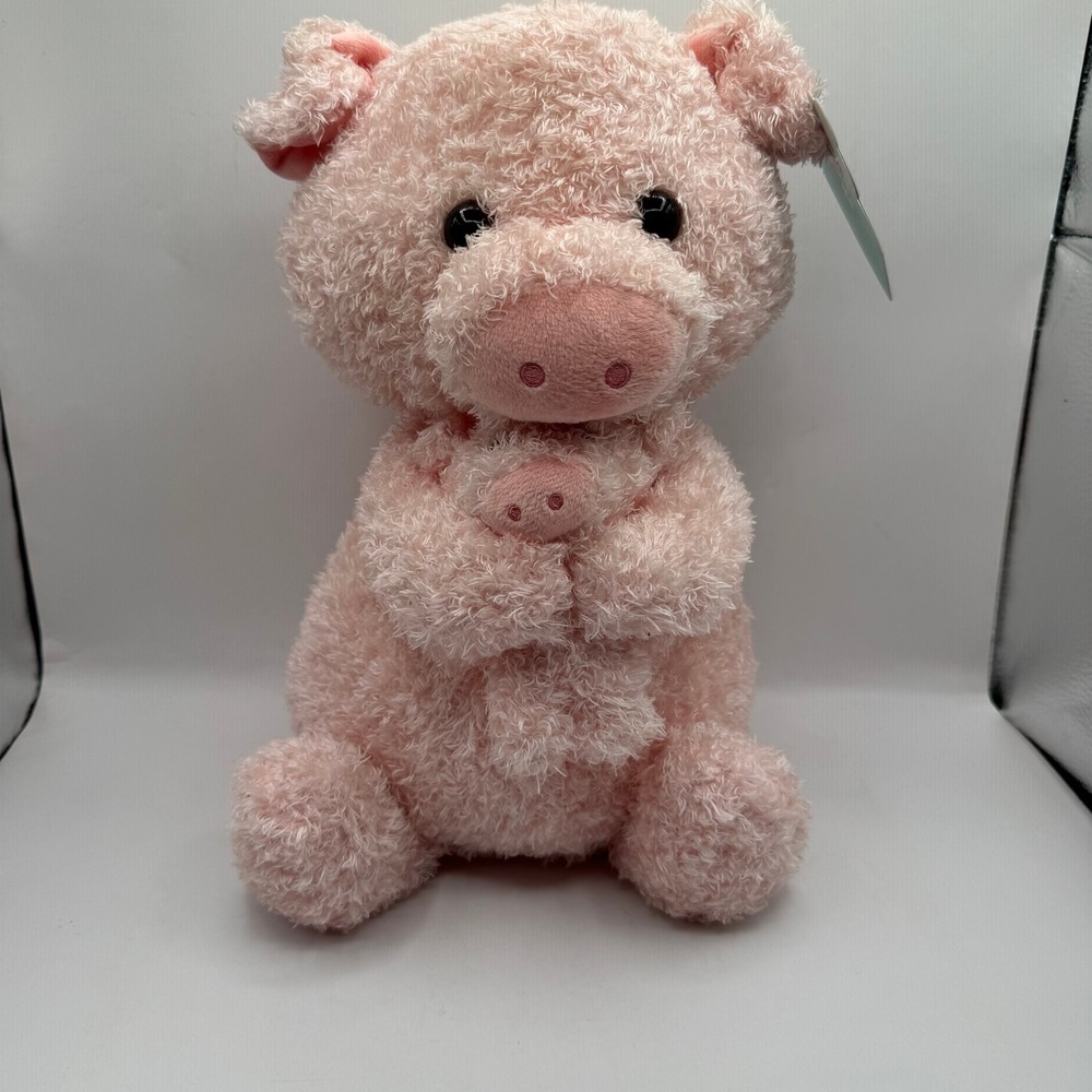 Walgreens Play Right Hug Me Plush Pink Curly Pig Holding Piglet Stuffed Animal